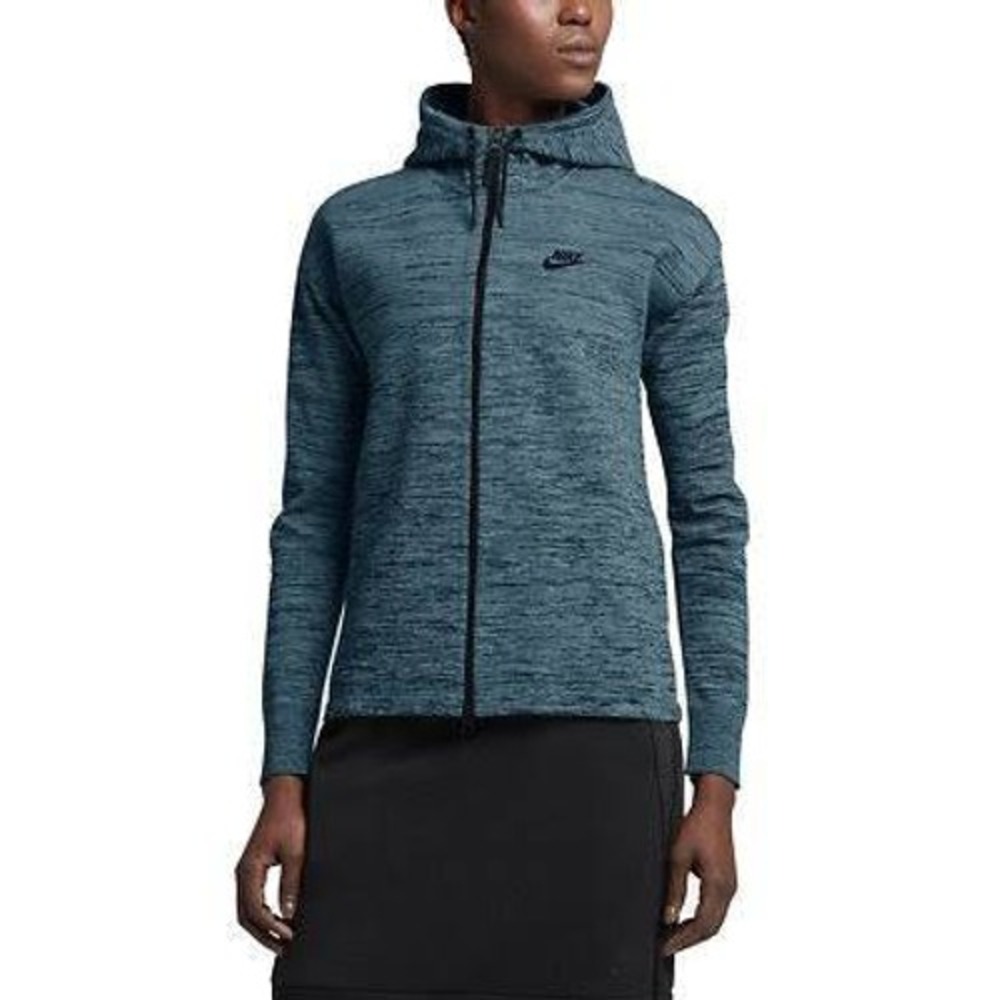 Nike Tech Knit Full Zip Hoodie Blue Space Dye Ribbed Back 835641-464 Small